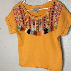 Anthropologie Mustard Embroidered Sweatshirt